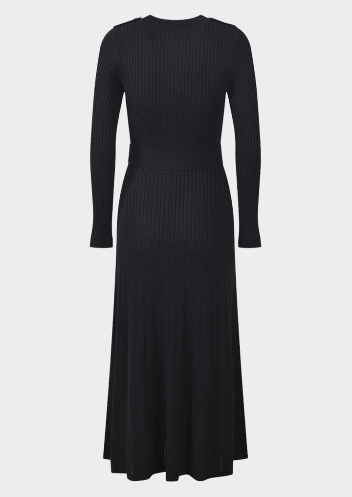 Classic Rib Belted Wool Knit Maxi Dress