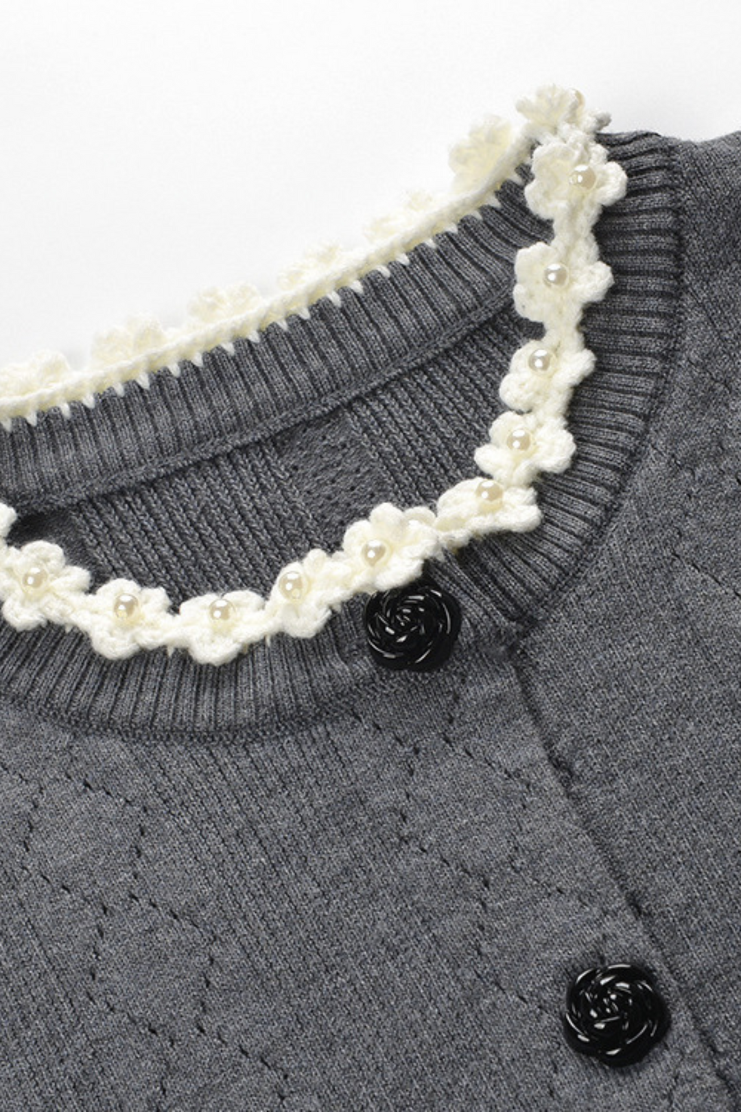 Grey Floral Pearl Knit Camisole Top