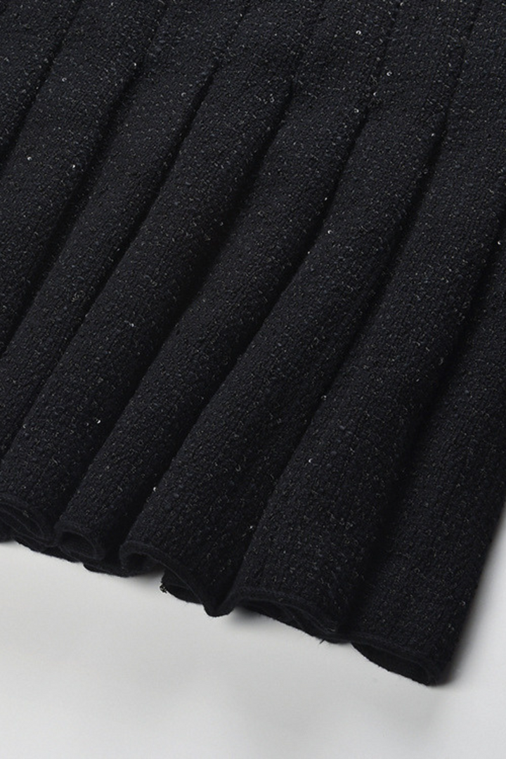 Luxury Pearl Trimmed Beaded Vest & Pleated Skirt Set