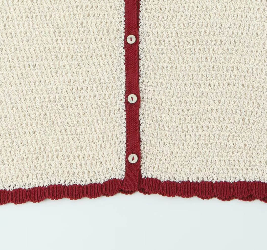 Ivory Trim Hollow Knit Lounge Set