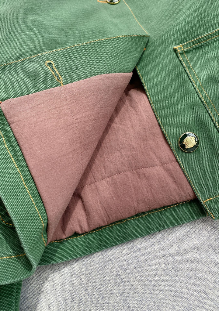 Leather Collar Casual Denim Green Jacket