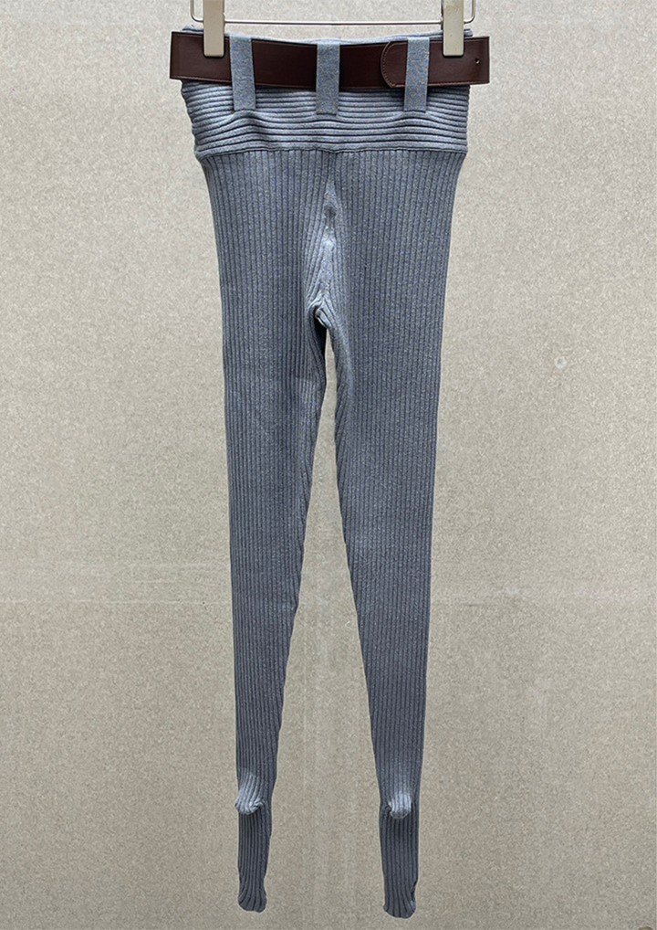 Eliana Wool Ribbed Knit Bodysuit & Legging Adjustable Belt  Set