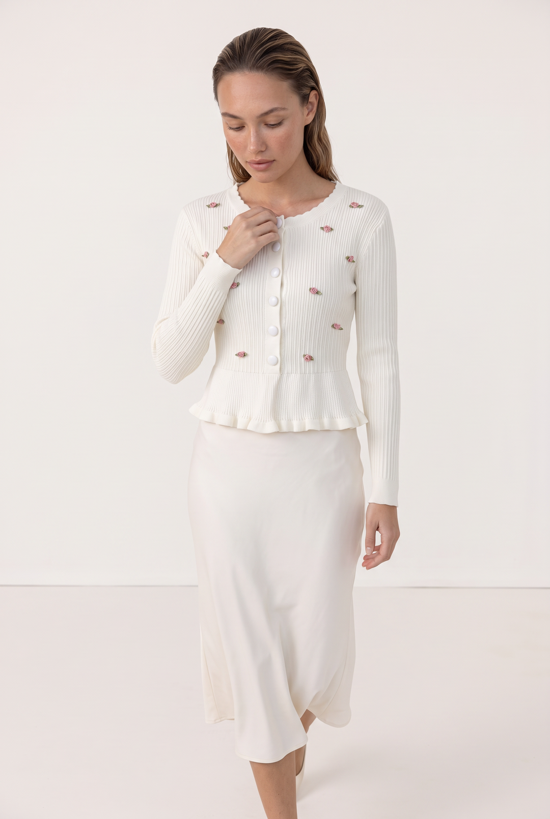 Rosalie Embroidered Peplum Cardigan