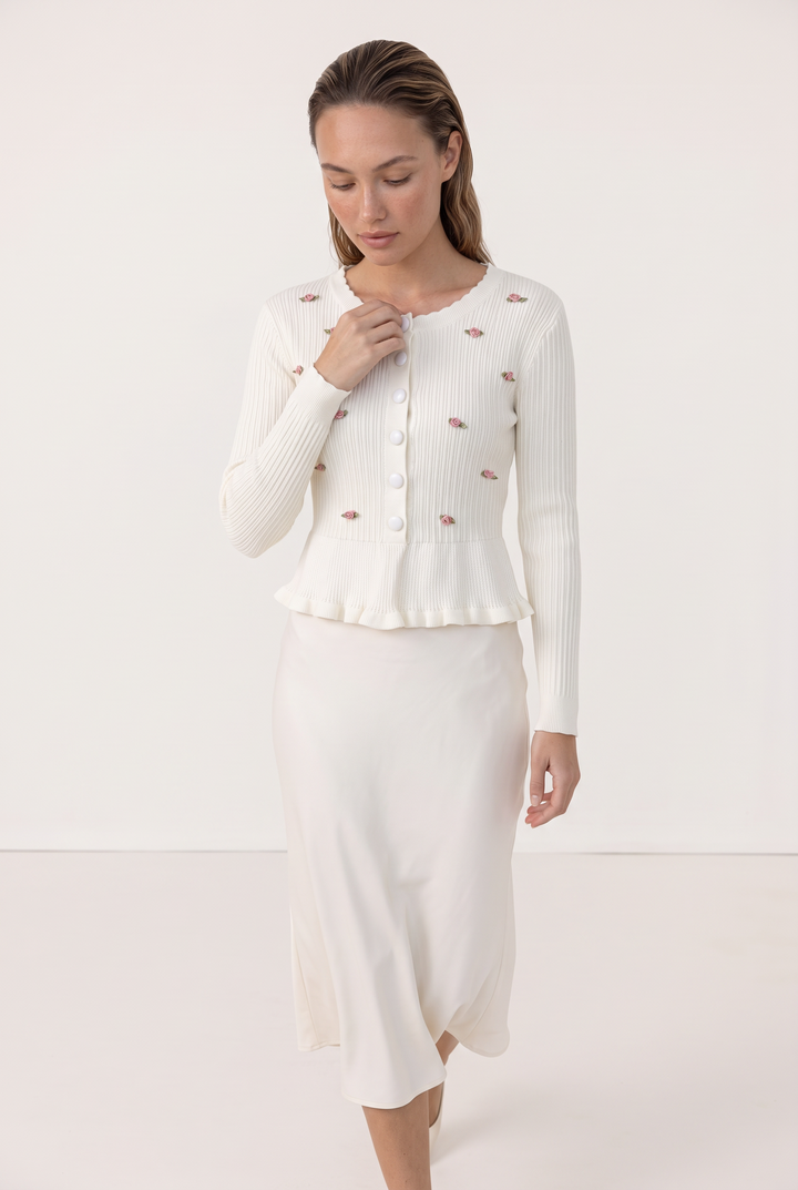 Rosalie Embroidered Peplum Cardigan