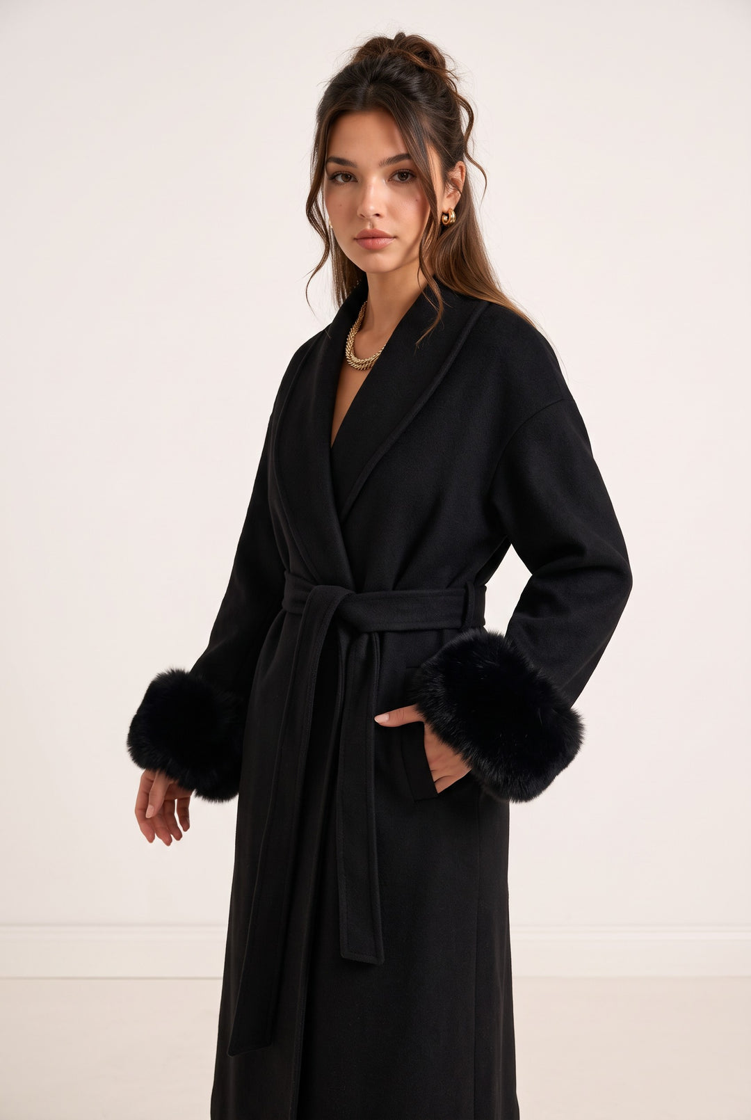 Aurelia Fox Cuff Long Cashmere Wool Coat