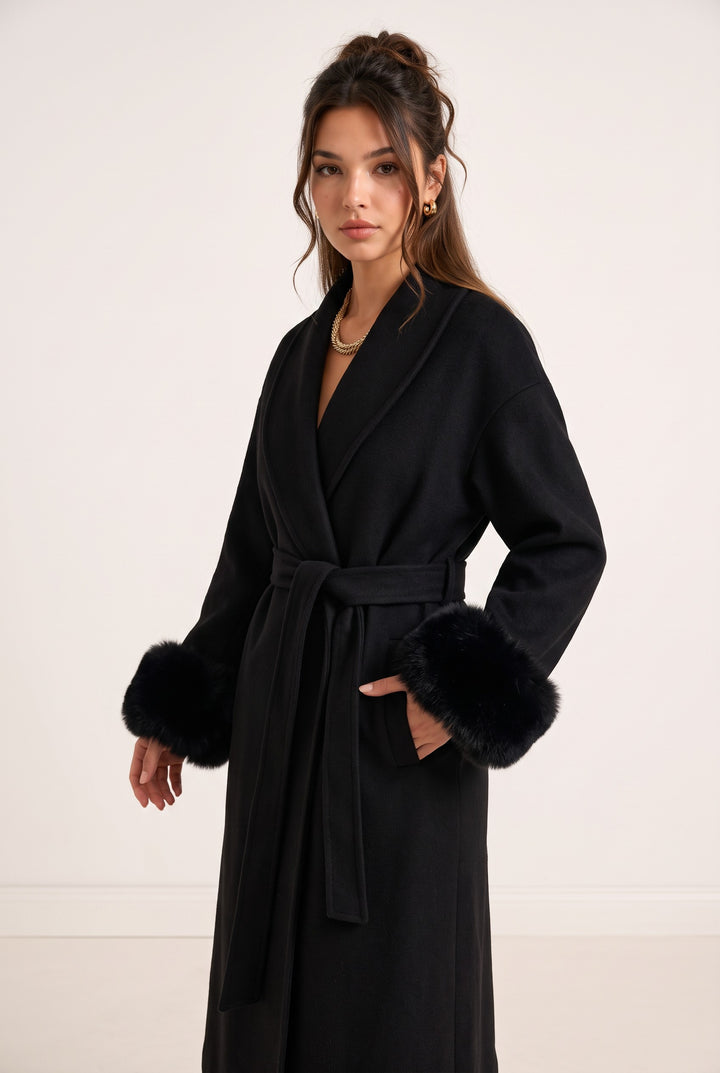 Aurelia Fox Cuff Long Cashmere Wool Coat