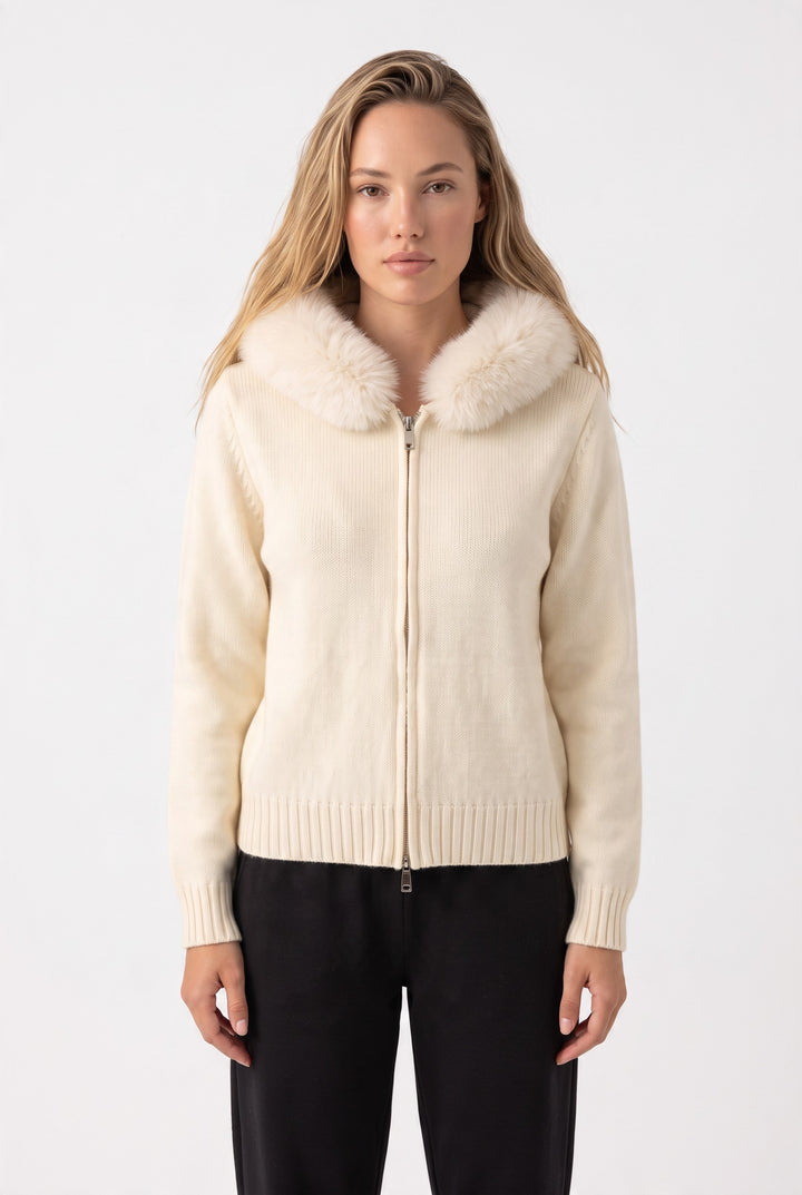 Fox Fur Collar Soft Wool Hooded jacket Top