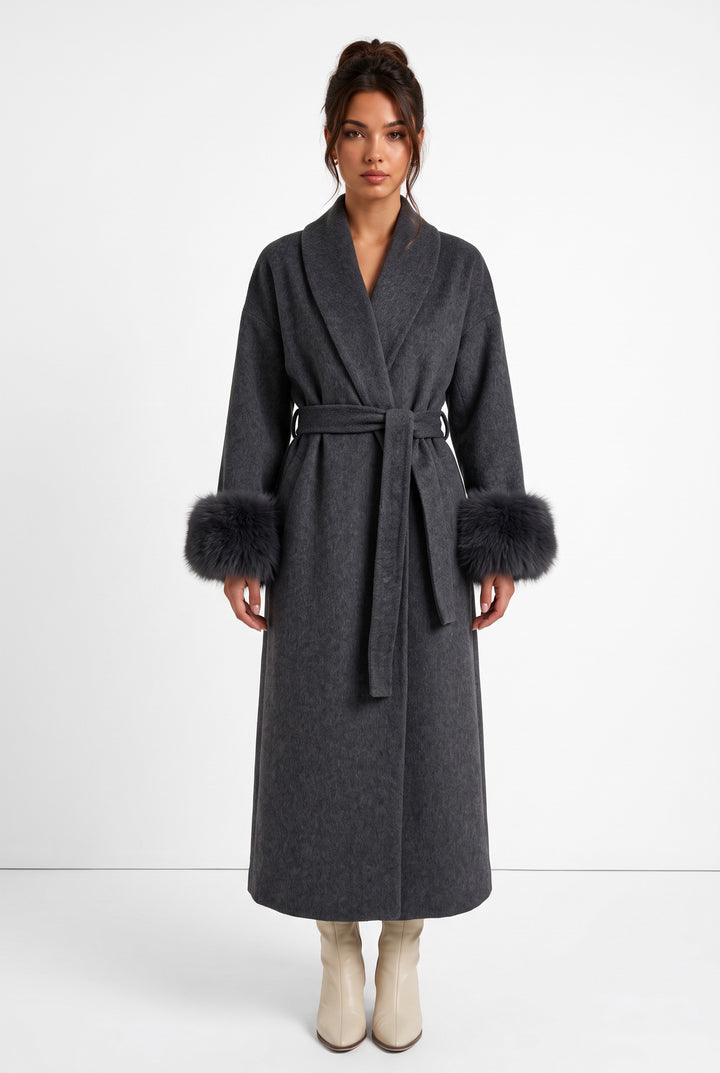 Aurelia Fox Cuff Long Cashmere Wool Coat