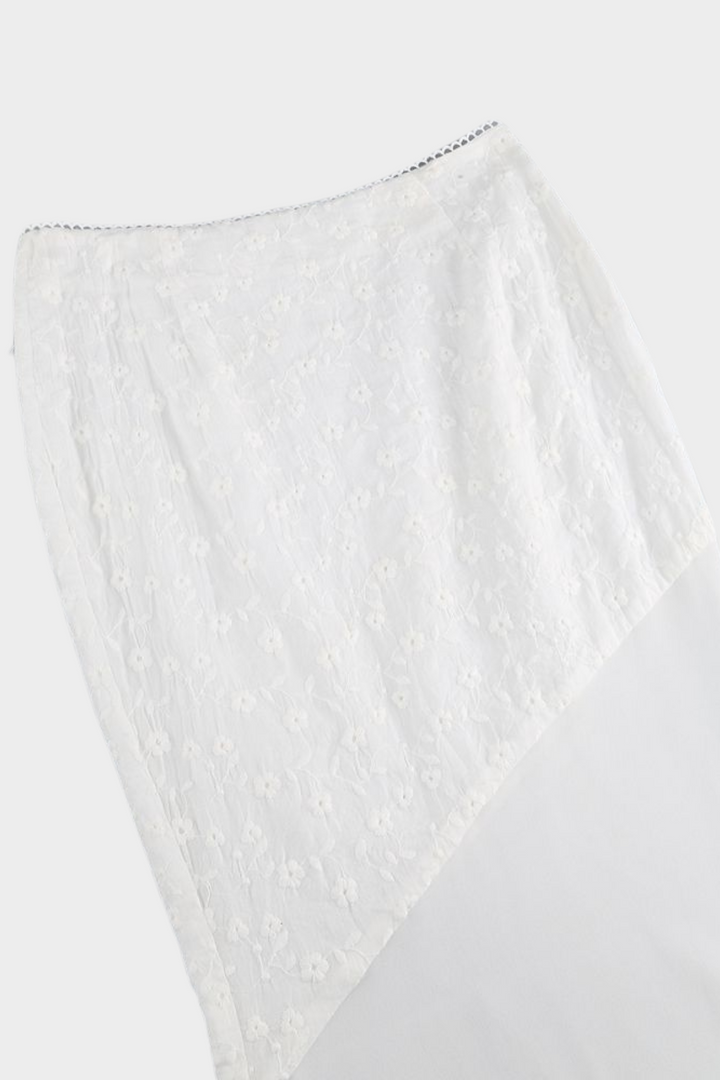 Ivory Bloom Peplum Embroidered Mesh Maxi Skirt Set