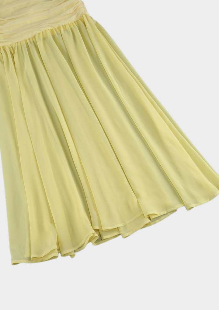 Sunset Glow Draped Mesh Maxi Dress
