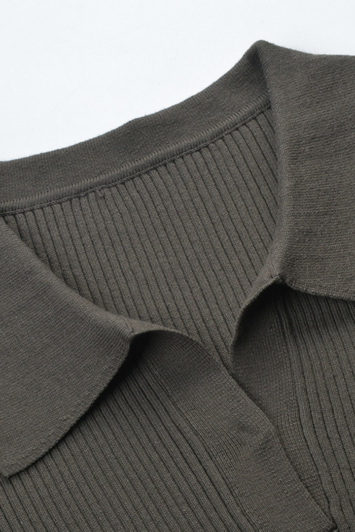 Ribbed Ice Knit Viscose Top in Charcoal