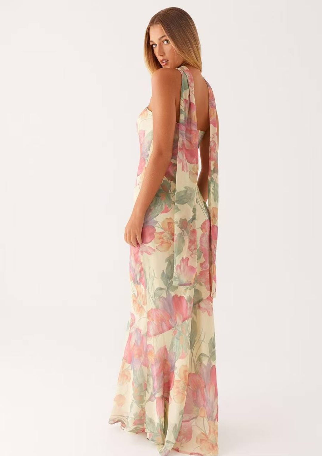 Scarf Neck Strapless Maxi Dress