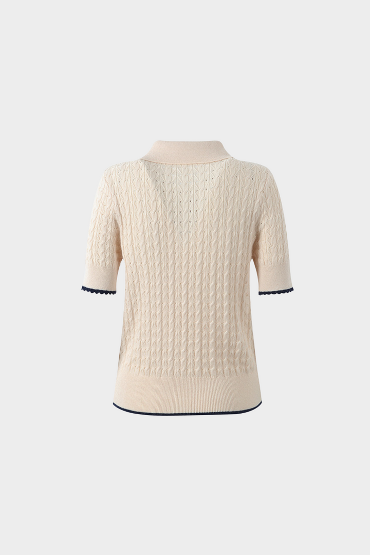 Desert Weave Polo Hollow Ice Silk Wool Top