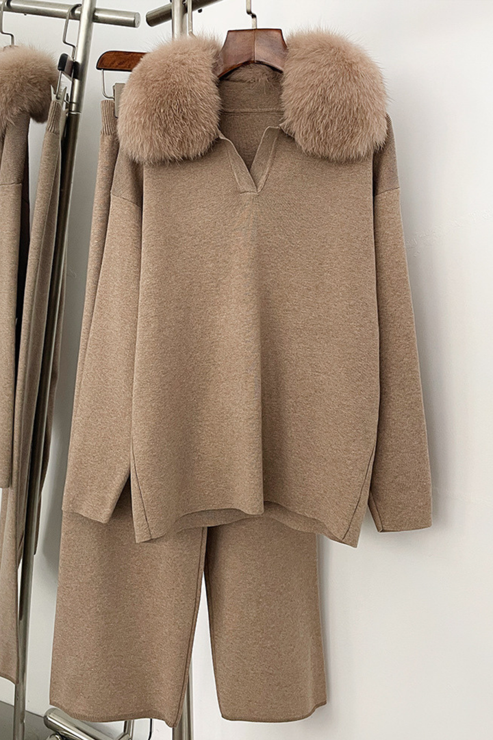 Velora Real Fox Fur Knit Lounge Set - Color Match Edition