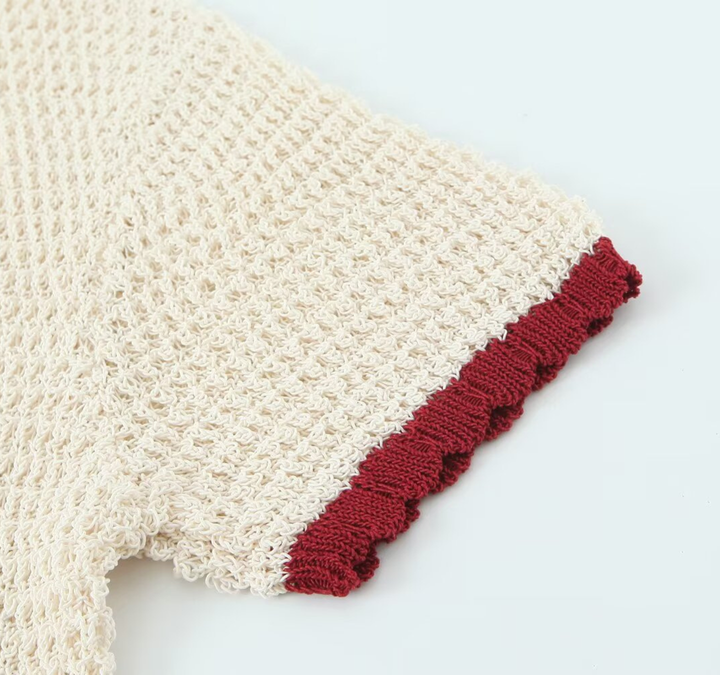 Ivory Trim Hollow Knit Lounge Set