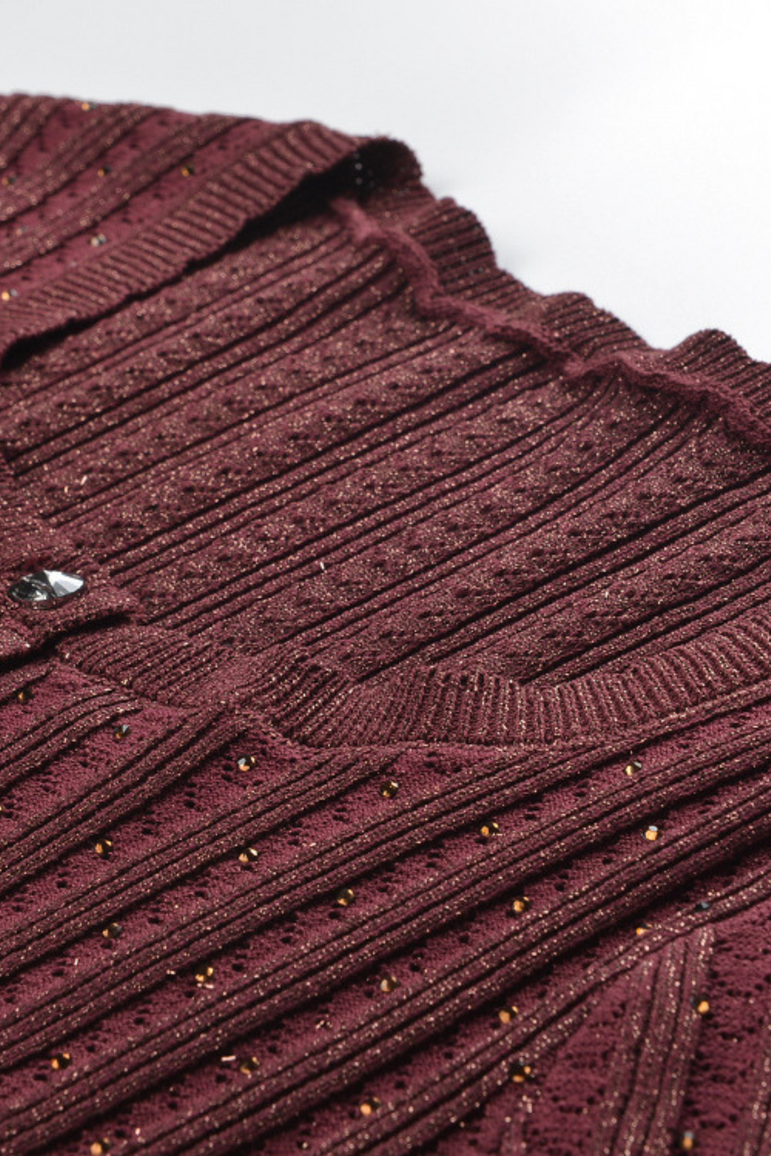 Gleam Beaded Elegance Tencel Knit Tie Waist Top