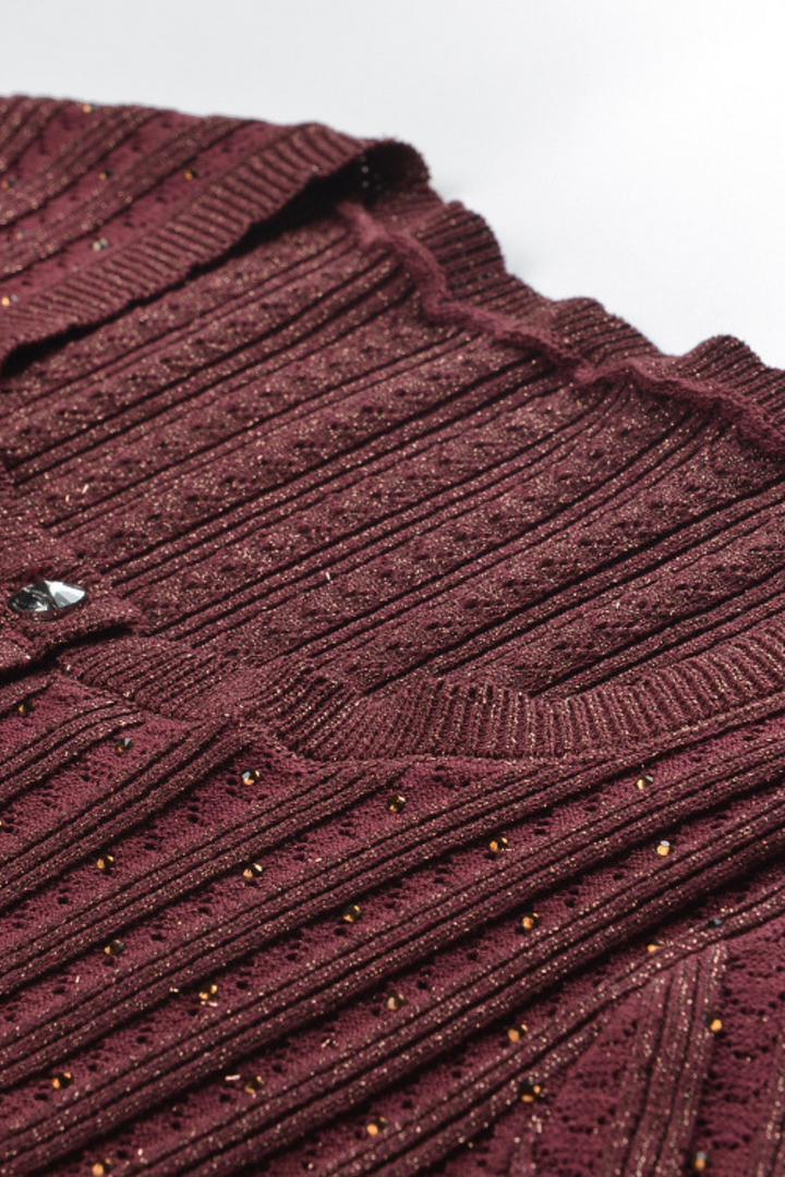 Gleam Beaded Elegance Tencel Knit Tie Waist Top