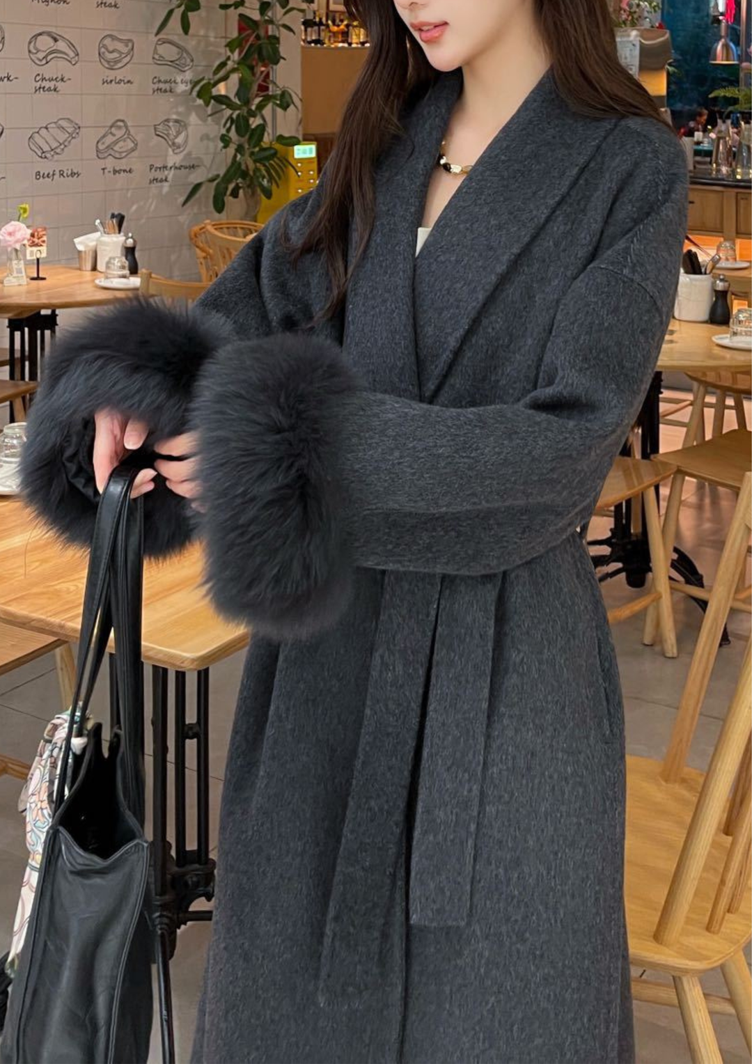 Aurelia Fox Cuff Long Cashmere Wool Coat