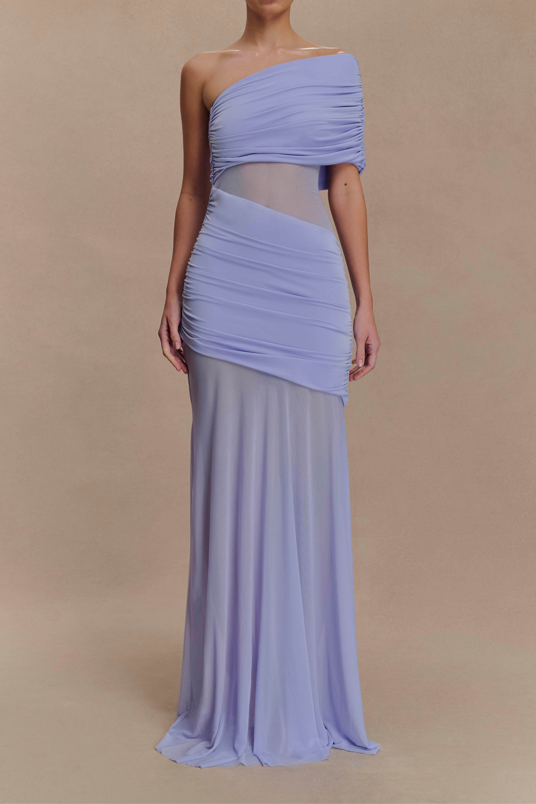 Gia Mesh Drape One-Shoulder Maxi Dress