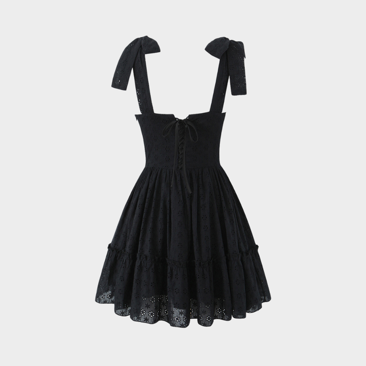 White Floral Bow Mini Dress