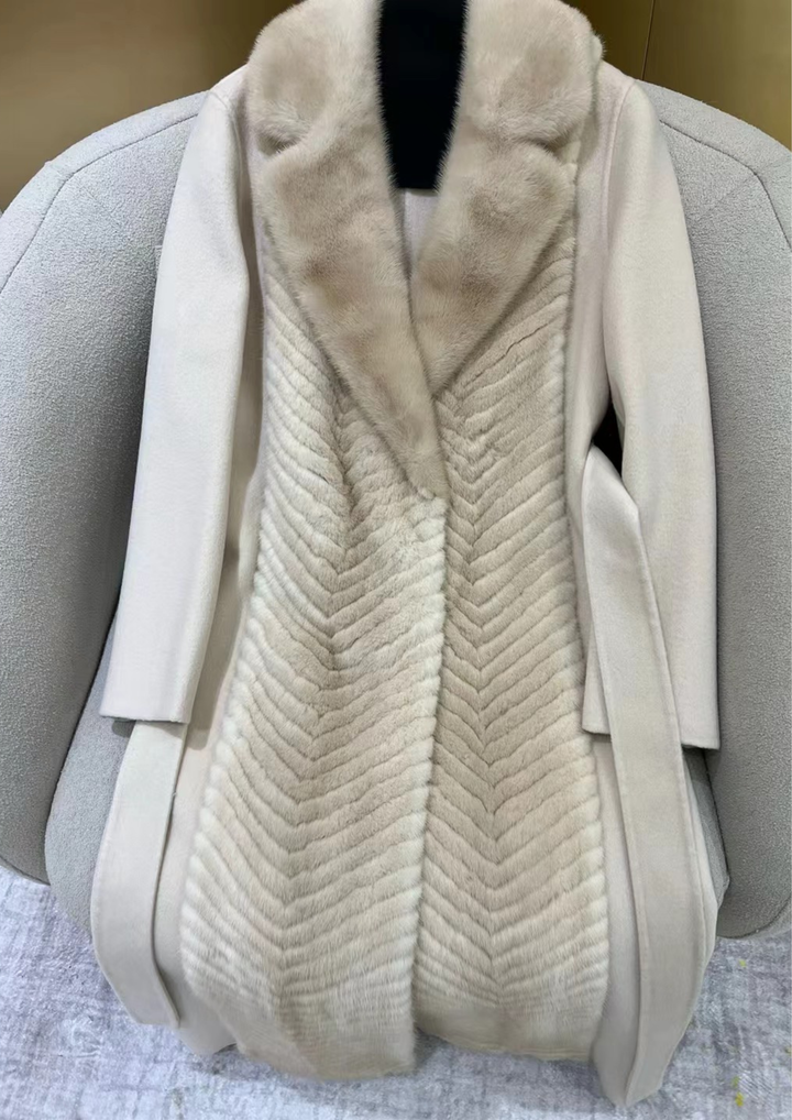 Alexandra Cashmere Fur Mink Belted Coat