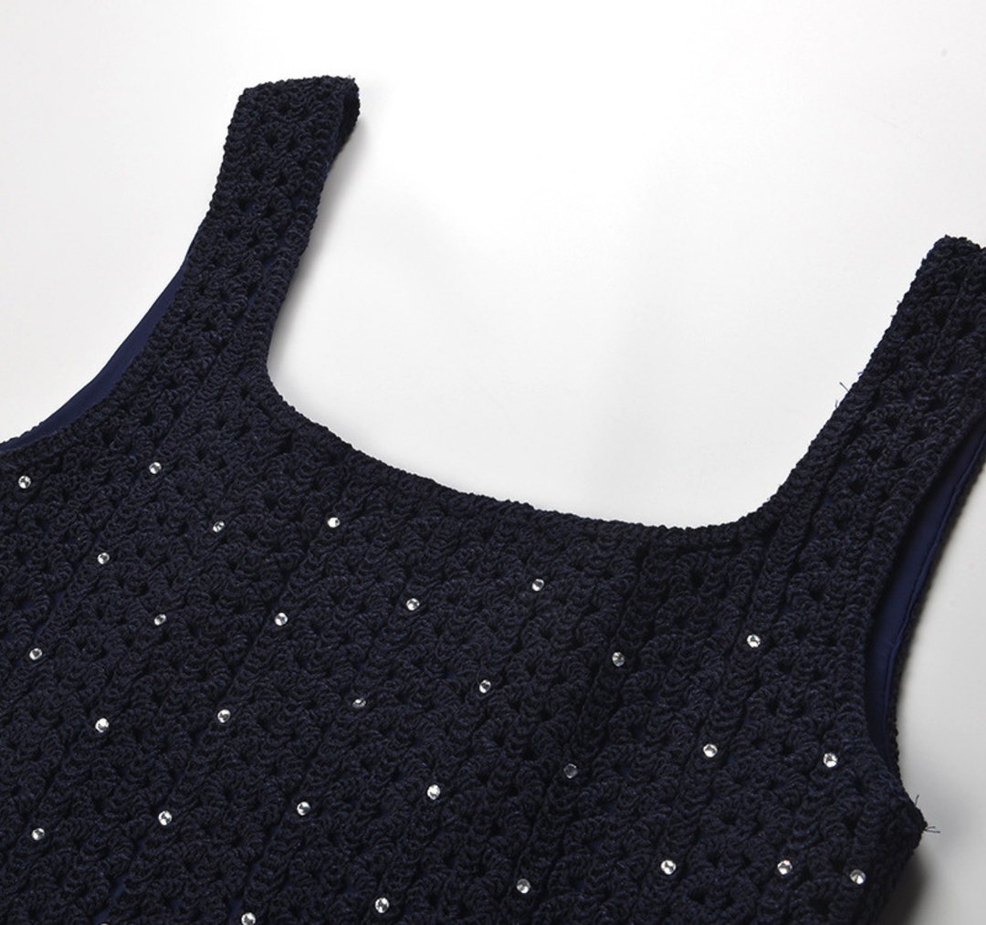 Midnight Crystal Knit Mini Dress