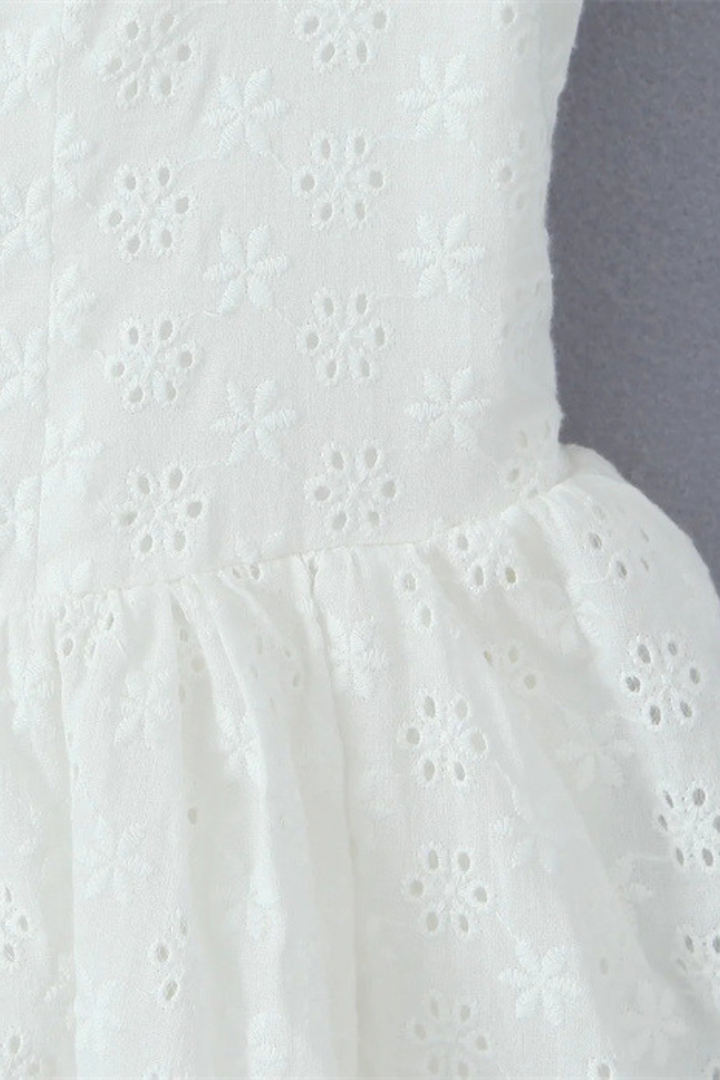 Lily White Embroidered Lace Straps Cute Mini Dress