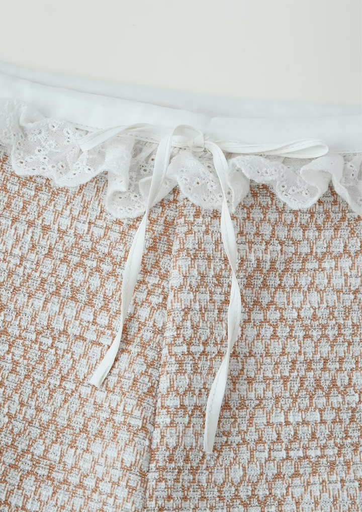 Lace Trim Tweed Cami &amp; Wide Leg Pants Set