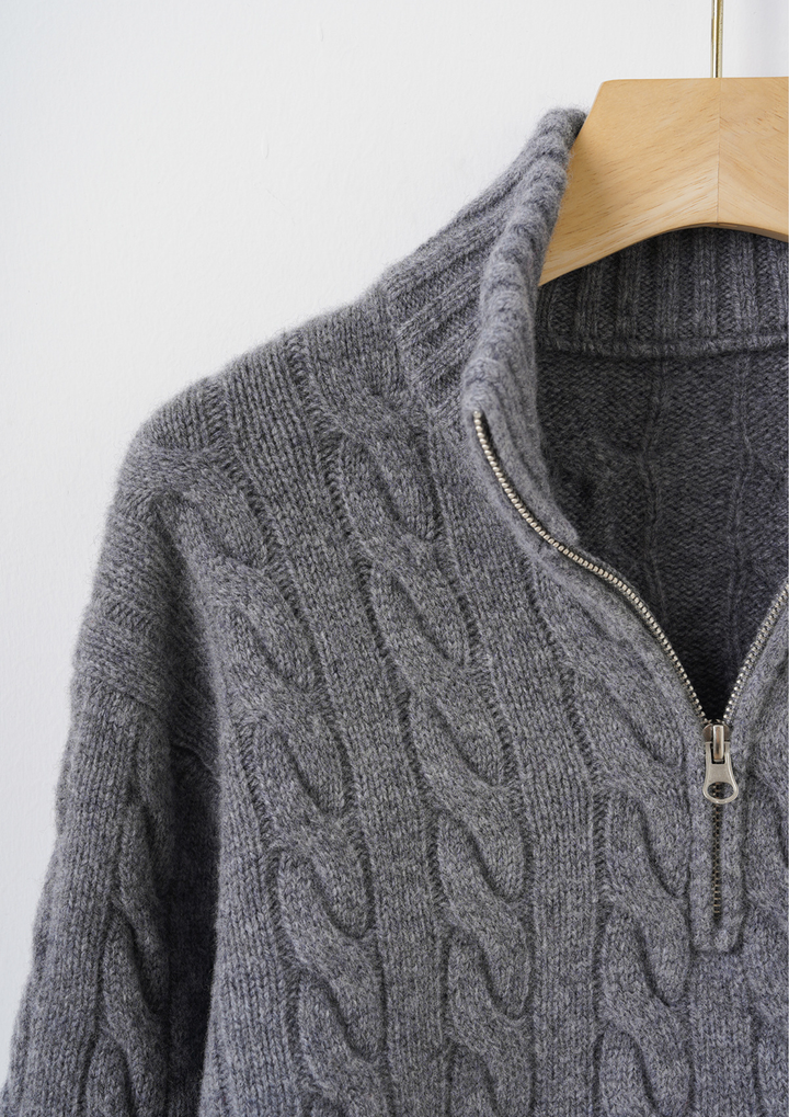 Half Zip Cable Knit Sweater