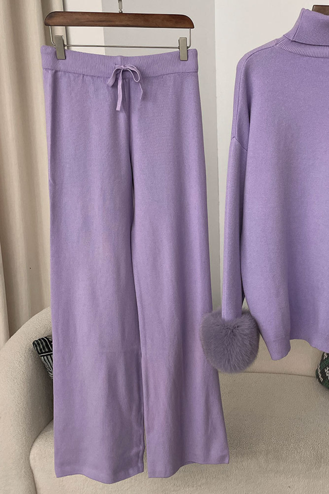 Ivy Real Fox Fur Turtleneck Knit Lounge Set