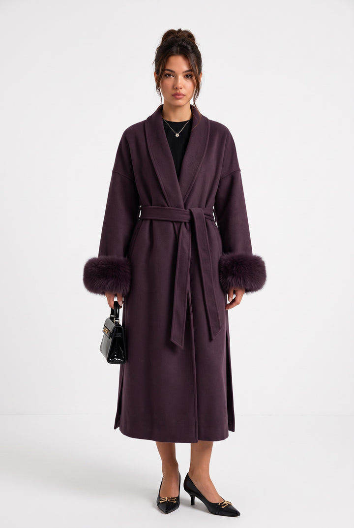 Aurelia Fox Cuff Long Cashmere Wool Coat