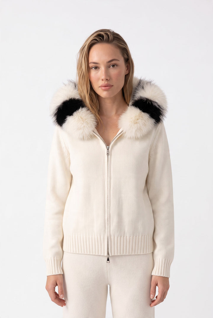 Large Fur Collar Hooded Zipper  Jacket Top