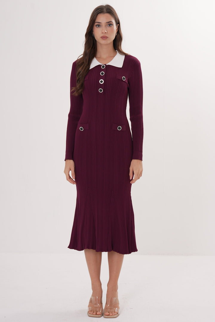 Gem Elegance Polo Knit Mermaid Maxi Dress