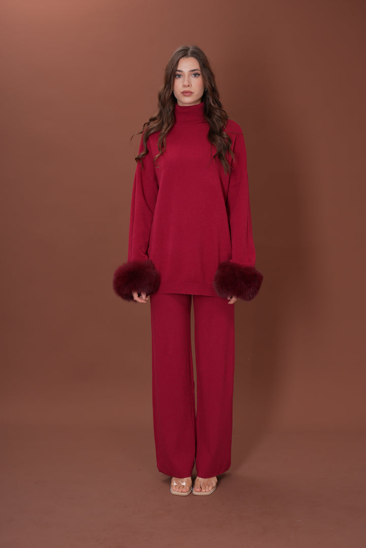 Ivy Real Fox Fur Turtleneck Knit Lounge Set