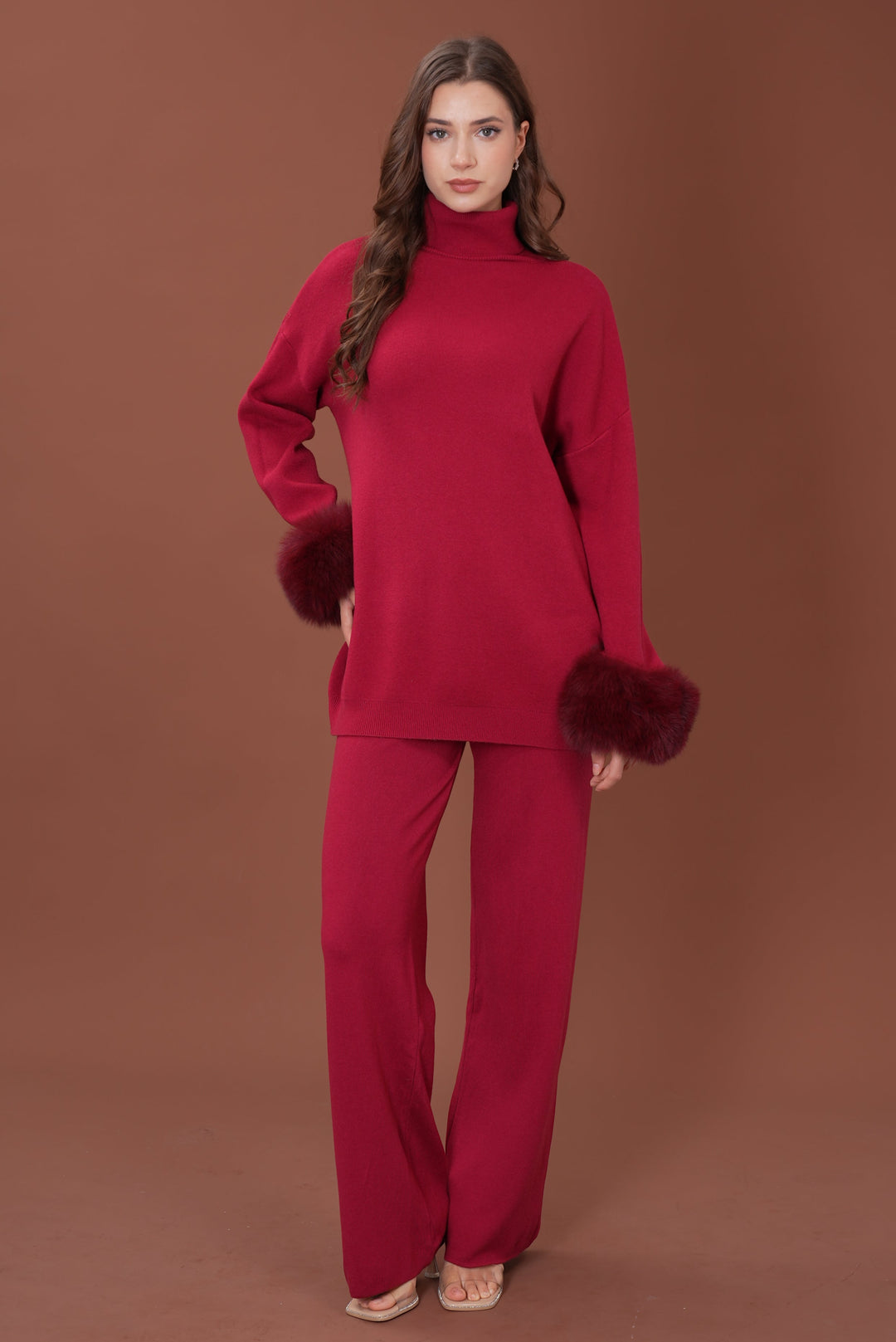 Ivy Real Fox Fur Turtleneck Knit Lounge Set