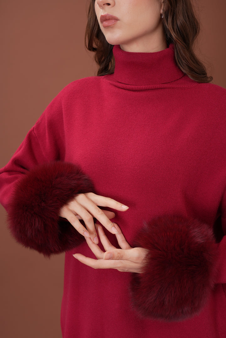 Ivy Real Fox Fur Turtleneck Knit Lounge Set