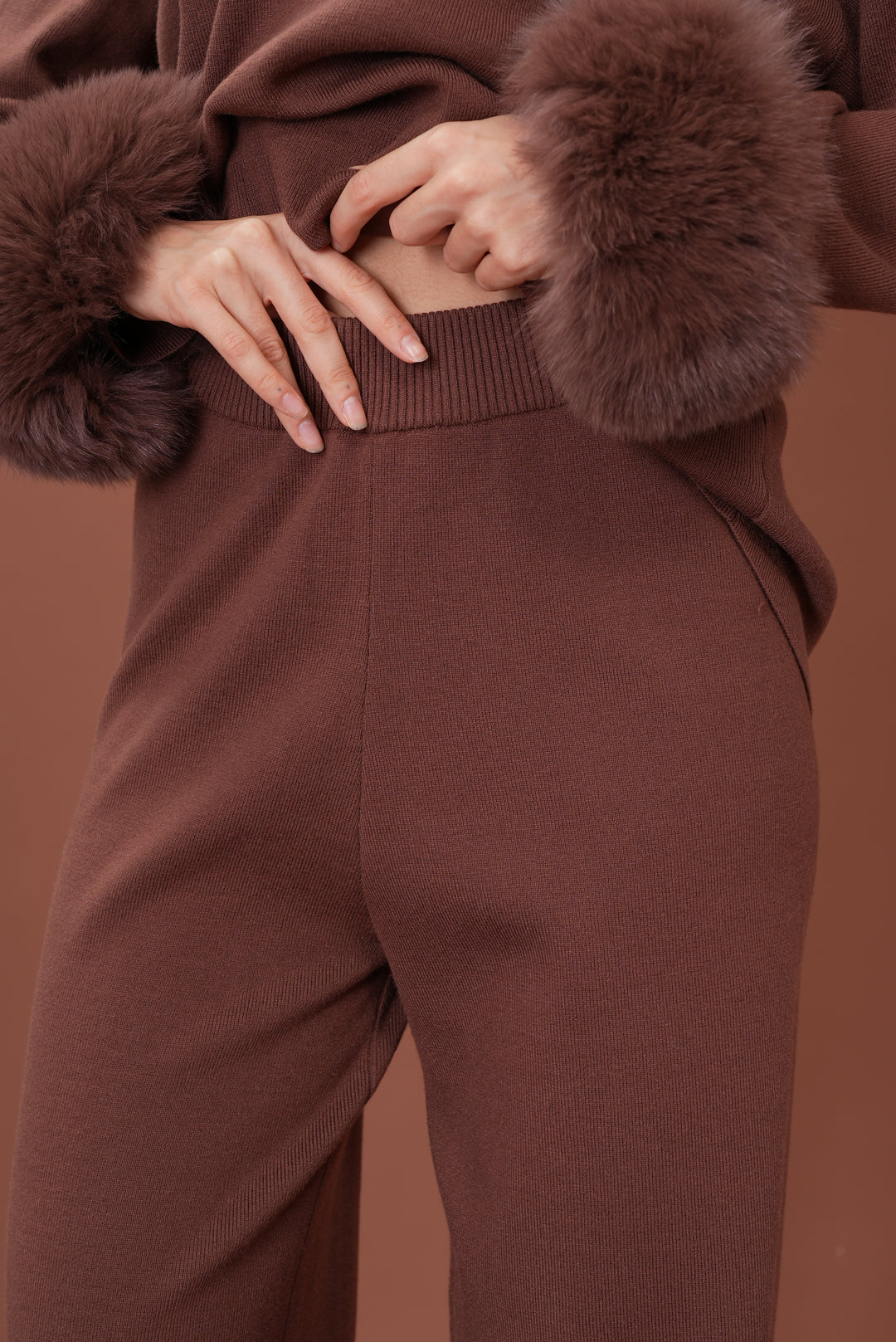 Velora Real Fox Fur Knit Lounge Set - Removable Fur Cuff & Neck