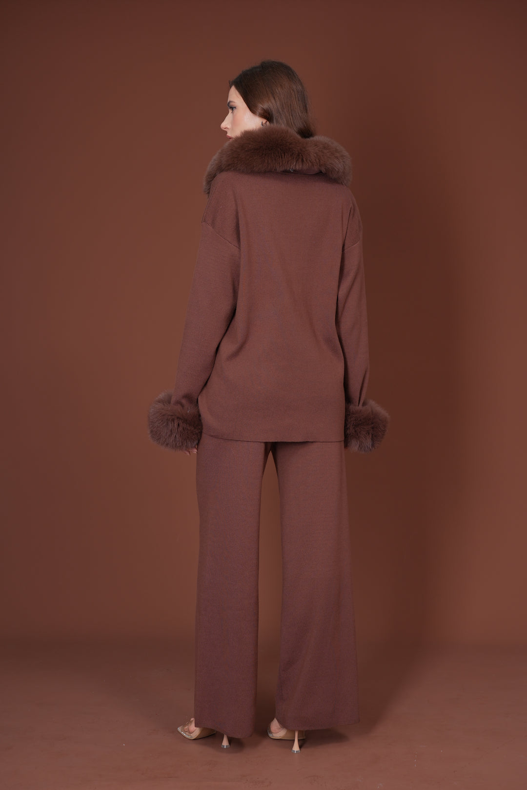 Velora Real Fox Fur Knit Lounge Set - Removable Fur Cuff & Neck