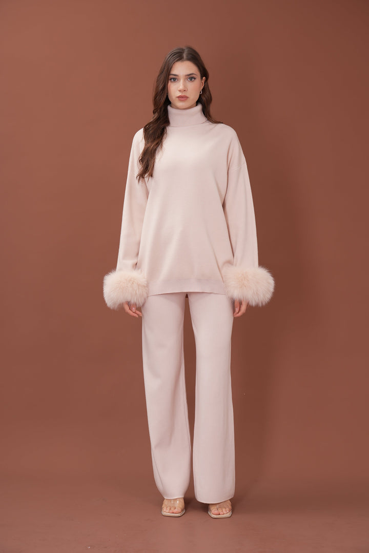 Ivy Real Fox Fur Turtleneck Knit Lounge Set