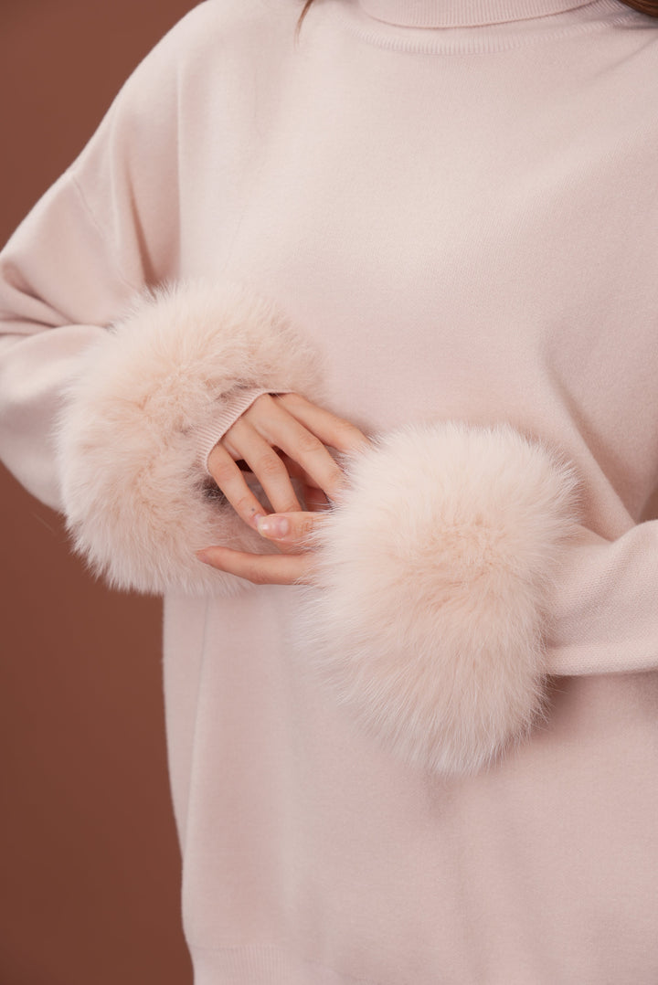 Ivy Real Fox Fur Turtleneck Knit Lounge Set