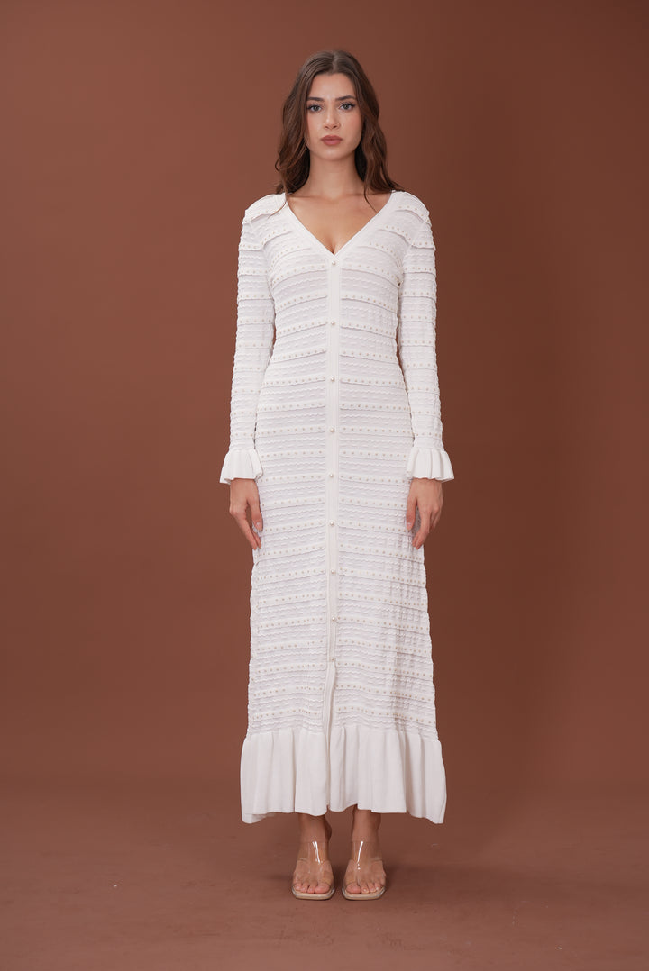 Elegant Pearl V Neck Maxi Dress