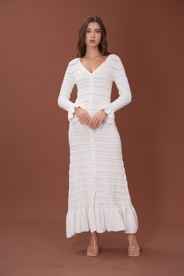 Elegant Pearl V Neck Maxi Dress