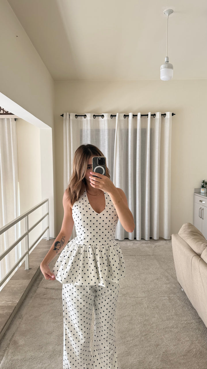 Monroe Polka Halter Backless Set