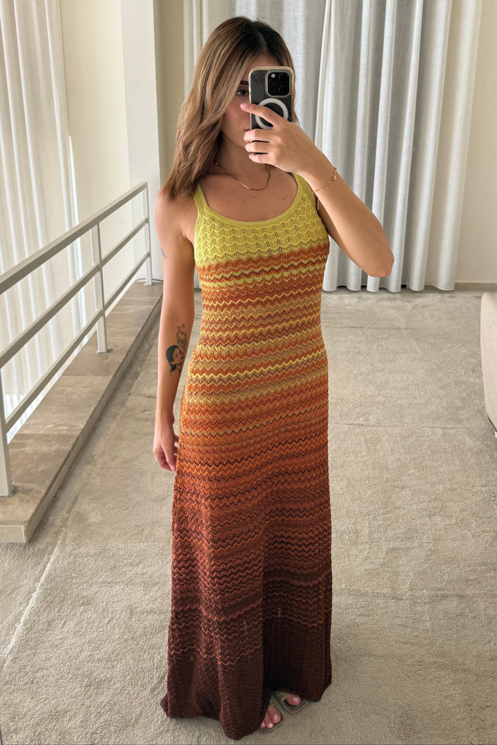Sunset Ombre Crochet Maxi Dress