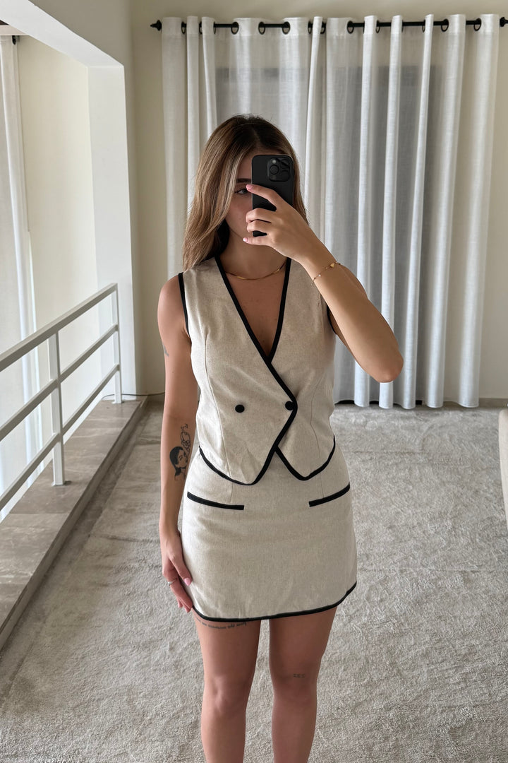 Monroe Contrast Trim Vest &amp; Mini Skirt Set