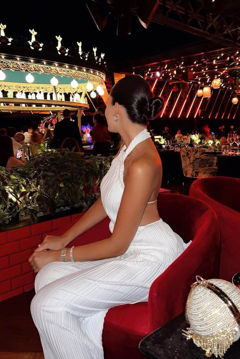 Santorini Pleated Backless Halter Wide Leg  Set