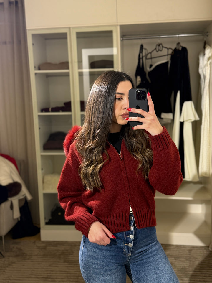 Fox Fur Collar Soft Wool Hooded jacket Top