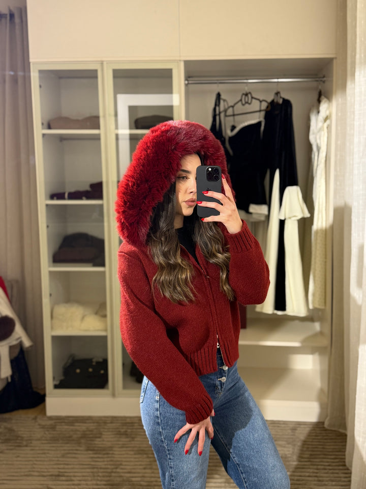 Fox Fur Collar Soft Wool Hooded jacket Top