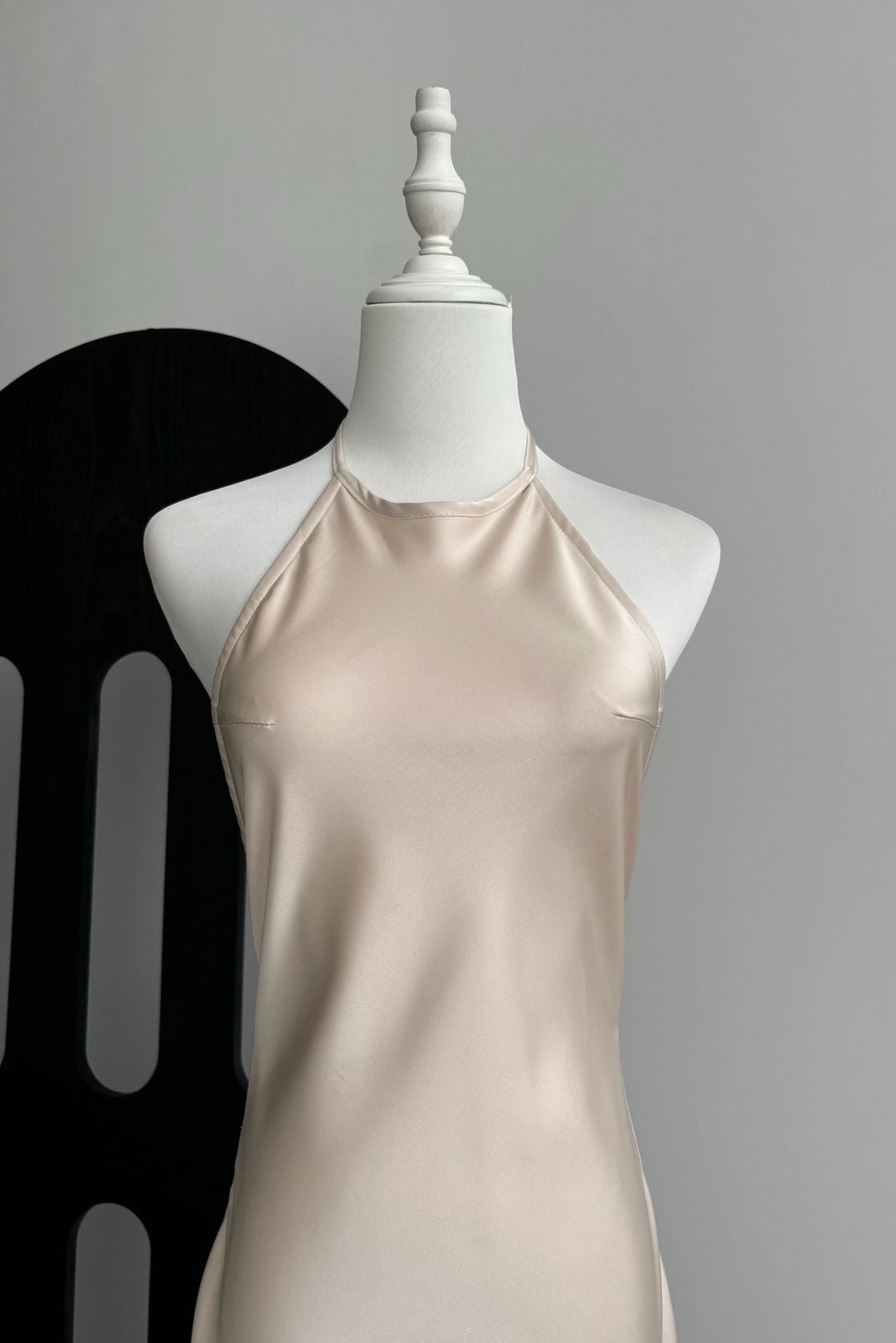 Champagne Ivory Luxury Satin Backless Maxi Dress