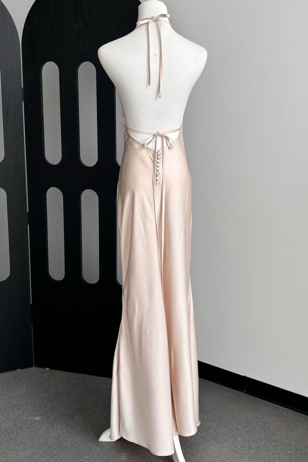 Champagne Ivory Luxury Satin Backless Maxi Dress